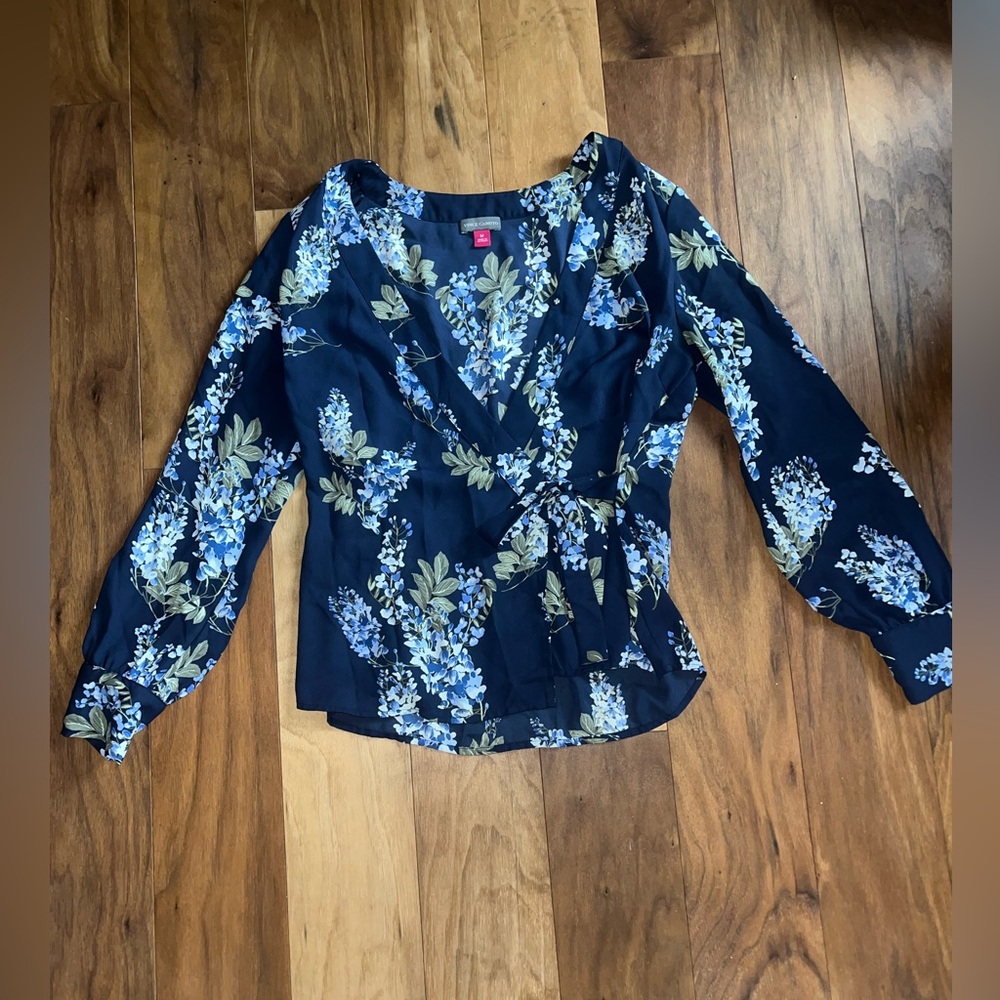 Vince Camuto Navy Floral Wrap Blouse